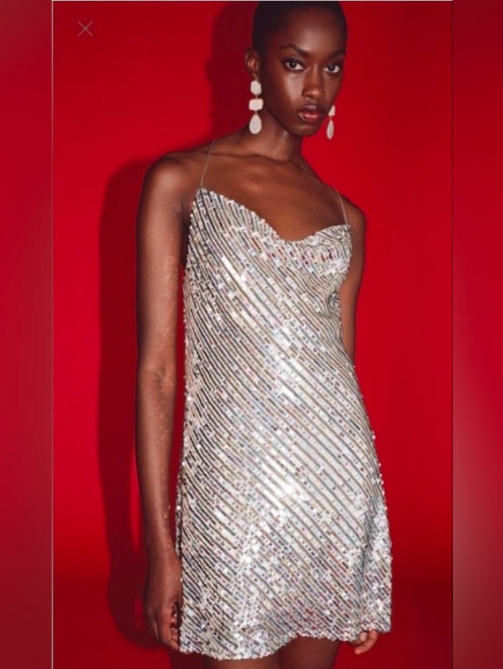 Sz XS New ZARA MINI SLIP DRESS WITH SEQUINS - Picture 1 of 4